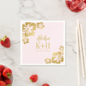 Serviette En Papier Hibiscus Or Aloha Monogramme (En situation)