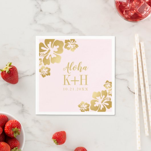 Serviette En Papier Hibiscus Or Aloha Monogramme (En situation)