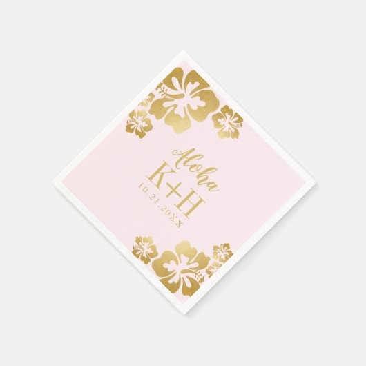 Serviette En Papier Hibiscus Or Aloha Monogramme (Coin)