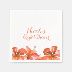 Serviette En Papier Hibiscus orange Fleurs Tropicales Blanc Chic Party