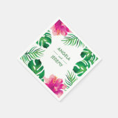 Serviette En Papier Hibiscus rose et Feuille tropical Mariage 2 (Coin)
