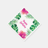 Serviette En Papier Hibiscus rose et Feuilles tropicaux 2 fêtes (Coin)