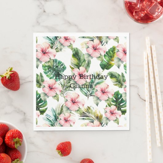 Serviette En Papier Hibiscus rose tropical (En situation)