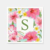 Serviette En Papier Hibiscus rose tropical Monogramme (Devant)