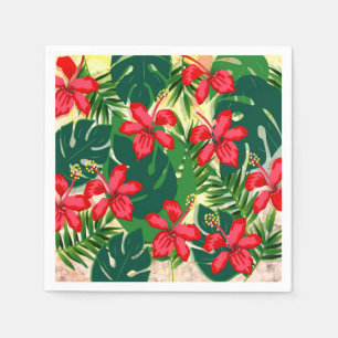 Serviette En Papier Hibiscus rouge et vert de la jungle tropicale colo