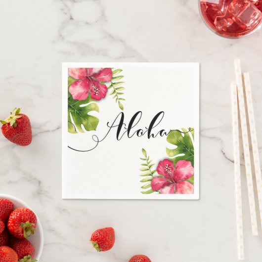 Serviette En Papier Hibiscus Tropical Blanc Feuille Chic Mariage Aloha (En situation)