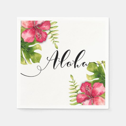 Serviette En Papier Hibiscus Tropical Blanc Feuille Chic Mariage Aloha (Devant)