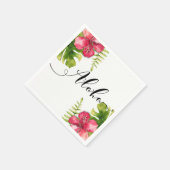 Serviette En Papier Hibiscus Tropical Blanc Feuille Chic Mariage Aloha (Coin)