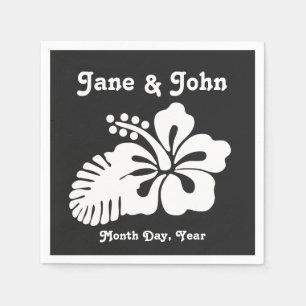 Serviette En Papier Hibiscus tropical dans les serviettes noires