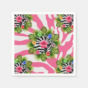 Serviette En Papier Hibiscus tropical et rayures exotiques de zèbre ro