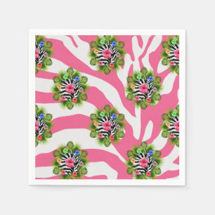 Serviette En Papier Hibiscus tropical et rayures exotiques de zèbre ro