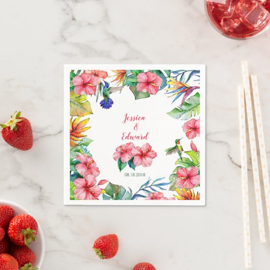 Serviette En Papier Hibiscus tropical Mariage hawaïen (En situation)