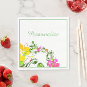 Serviette En Papier Hibiscus tropical vert rose jaune blanc (En situation)