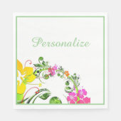 Serviette En Papier Hibiscus tropical vert rose jaune blanc (Devant)