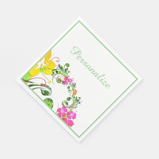 Serviette En Papier Hibiscus tropical vert rose jaune blanc (Coin)