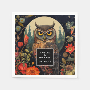 Serviette En Papier Hibou à la nuit avec un Mariage de Pleine lune
