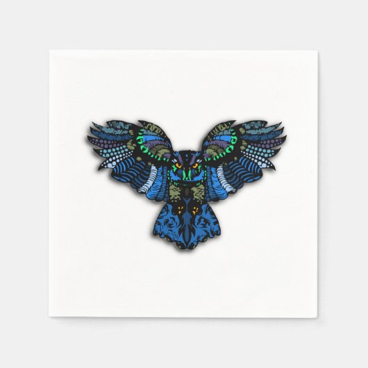 Serviette En Papier Hibou bleu (Devant)