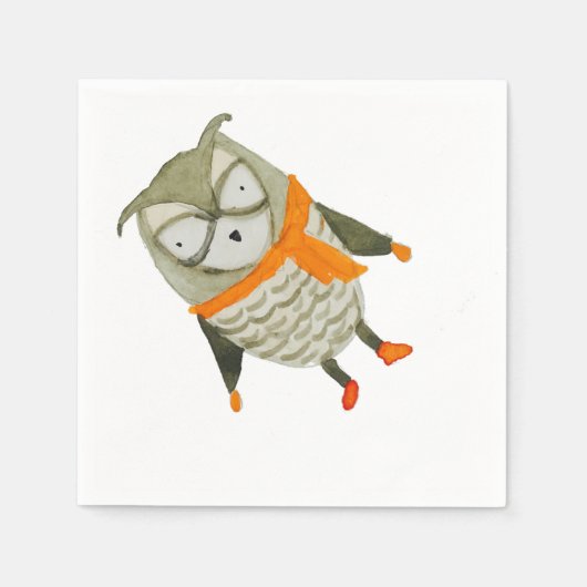 Serviette En Papier Hibou des amis de la forêt (Devant)