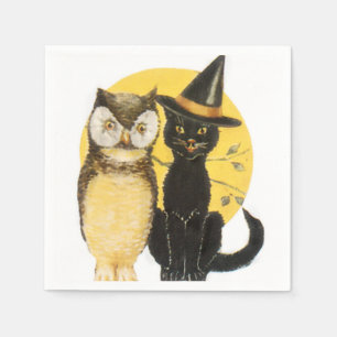 Serviette En Papier Hibou et chat Halloween