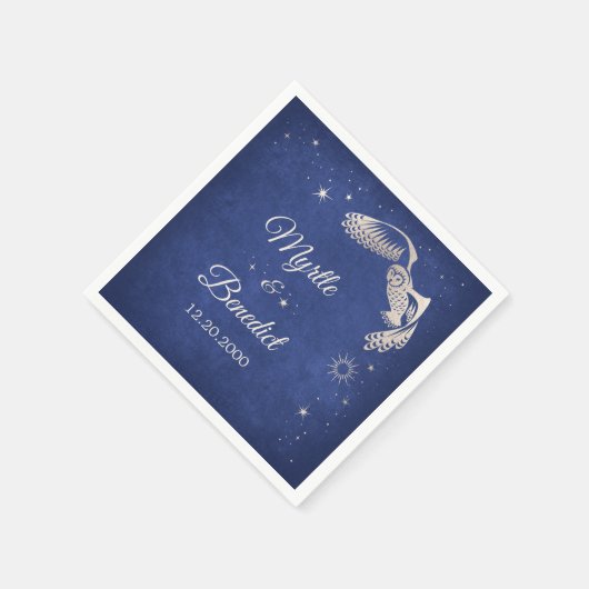 Serviette En Papier Hibou Étoiles Assistant Mariage magique bleu servi (Coin)