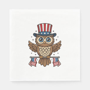 Serviette En Papier Hibou patriotique Gravure vintage Graphique_1