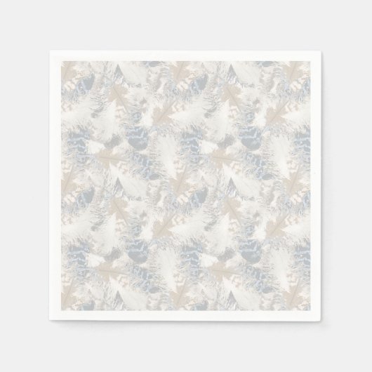 Serviette En Papier hibou Plumes, gris, beige et bleu, oiseau, léger, (Devant)