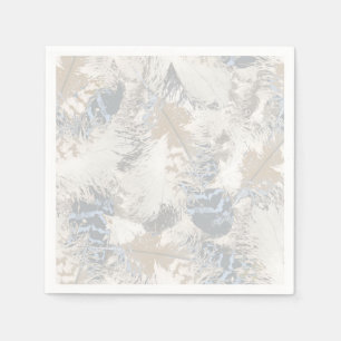 Serviette En Papier hibou Plumes, gris, beige et bleu, oiseau, léger,