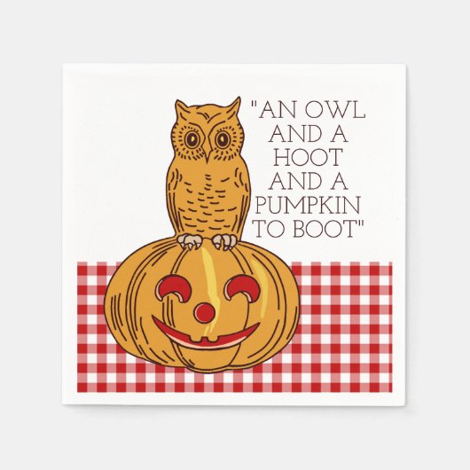 Serviette En Papier Hibou sur Citrouille En vichy Motif Napkin (Devant)