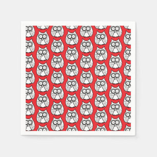 Serviette En Papier Hiboux de dessin animé drôles rouges