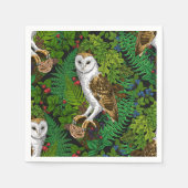 Serviette En Papier Hiboux, fougères, chêne et baies (Devant)