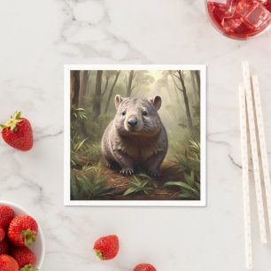 Serviette En Papier "Hidden in the Bush : An Aussie Wombat in the Wild