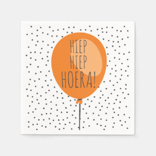 Serviette En Papier Hiep Hiep Hoera Orange Balloon Néerlandais Anniver