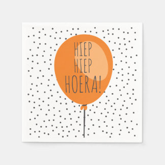 Serviette En Papier Hiep Hiep Hoera Orange Balloon Néerlandais Anniver