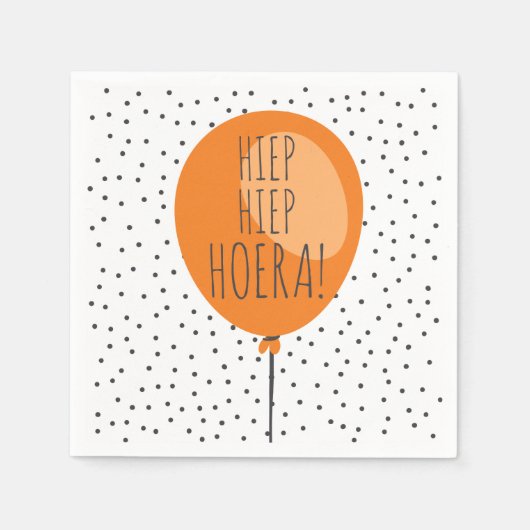 Serviette En Papier Hiep Hiep Hoera Orange Balloon Néerlandais Anniver (Devant)