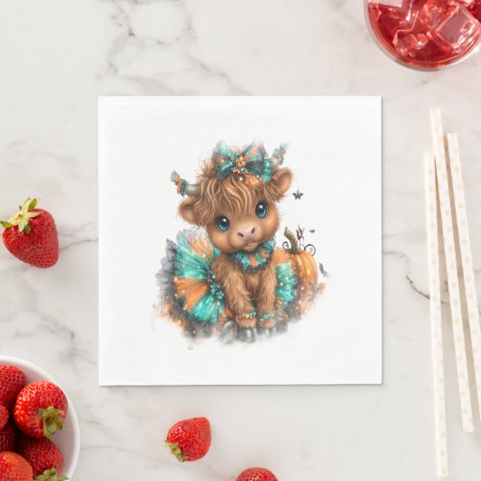 Serviette En Papier Highland Cow Farm Halloween (En situation)