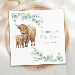 Serviette En Papier Highland Cow Green Baby shower d'animaux de ferme