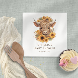 Serviette En Papier Highland Cow Sunflower Baby shower