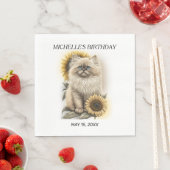Serviette En Papier Himalayan Kitten Chat Tournesols Nom anniversaire (En situation)