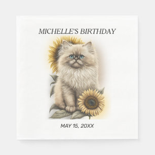 Serviette En Papier Himalayan Kitten Chat Tournesols Nom anniversaire