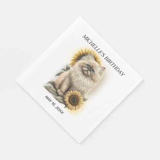 Serviette En Papier Himalayan Kitten Chat Tournesols Nom anniversaire (Coin)