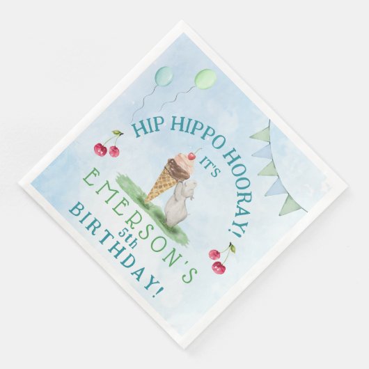 Serviette En Papier Hip Hippo Hooray fête d'anniversaire (Coin)