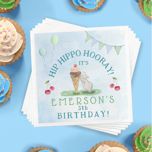 Serviette En Papier Hip Hippo Hooray fête d'anniversaire