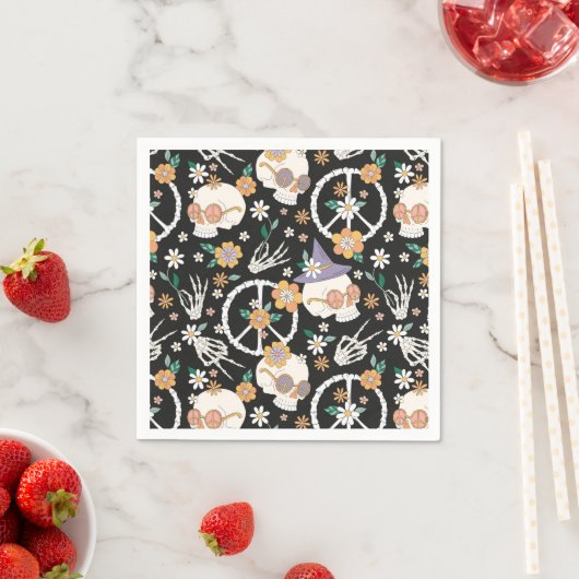 Serviette En Papier Hippie Halloween Skulls et Fleurs Motif (En situation)