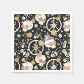 Serviette En Papier Hippie Halloween Skulls et Fleurs Motif (Devant)
