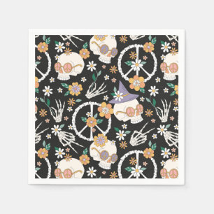 Serviette En Papier Hippie Halloween Skulls et Fleurs Motif