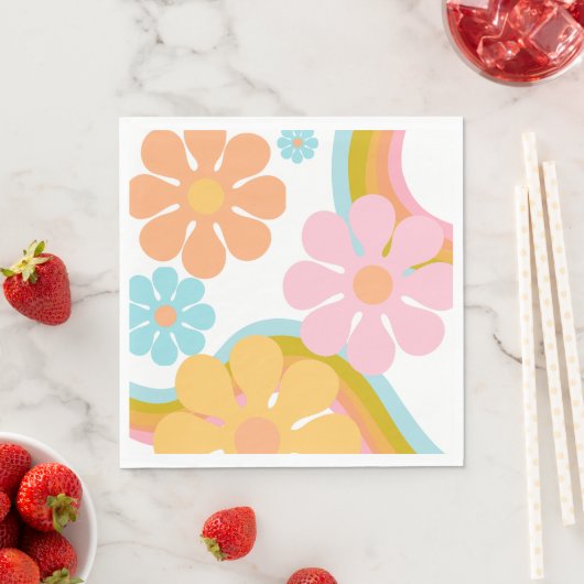 Serviette En Papier Hippie Super Fleur Retro 60s Anniversaire (En situation)