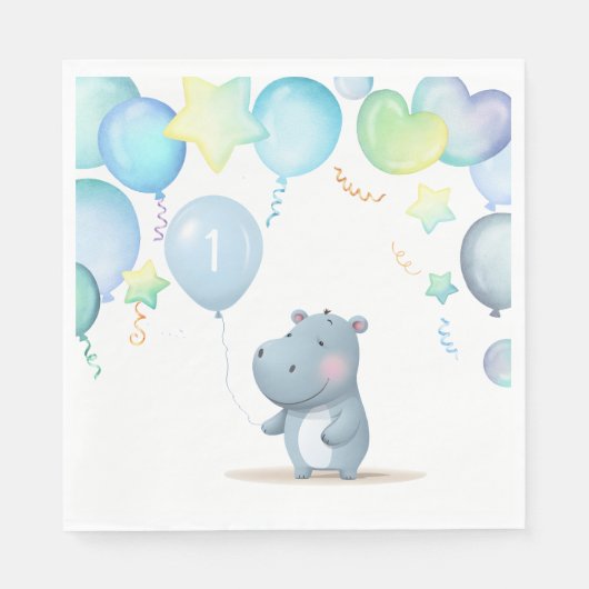 Serviette En Papier Hippo Anniversaire doux bleu simple serviettes (Devant)
