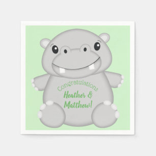 Serviette En Papier Hippo Baby shower vert