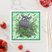 Serviette En Papier Hippo Drôle Avec Palm Vert Papier Feuille Napkin (En situation)
