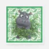 Serviette En Papier Hippo Drôle Avec Palm Vert Papier Feuille Napkin (Devant)